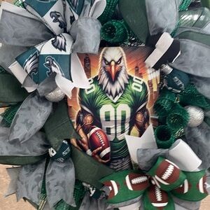 Green and White Eagles Football Wreath with Eagle Design